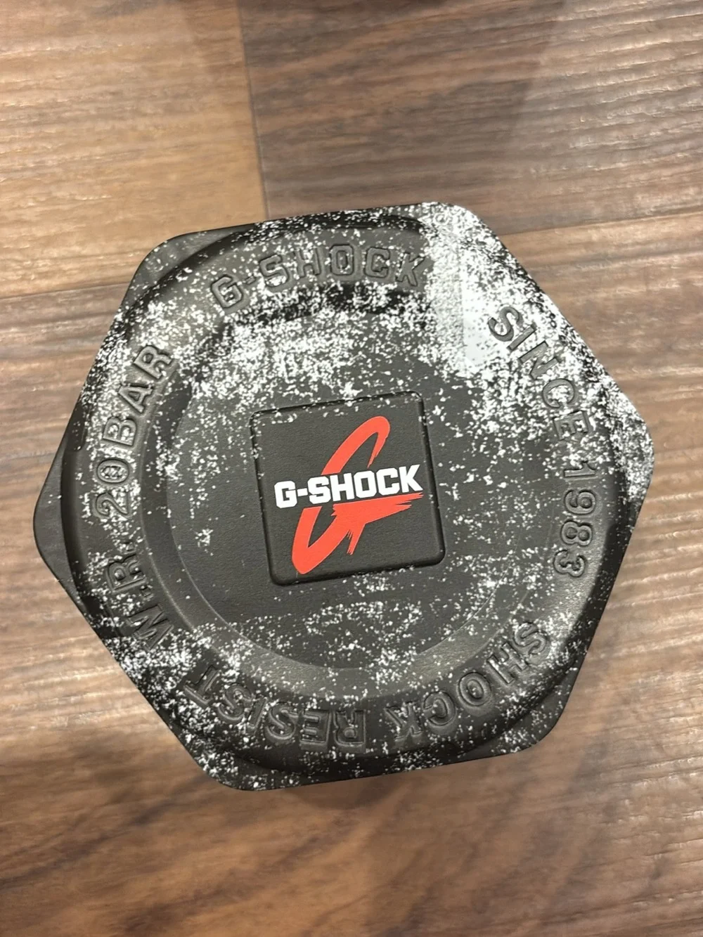 Casio G-Shock Blue Watch with White Bezel and Red Accents